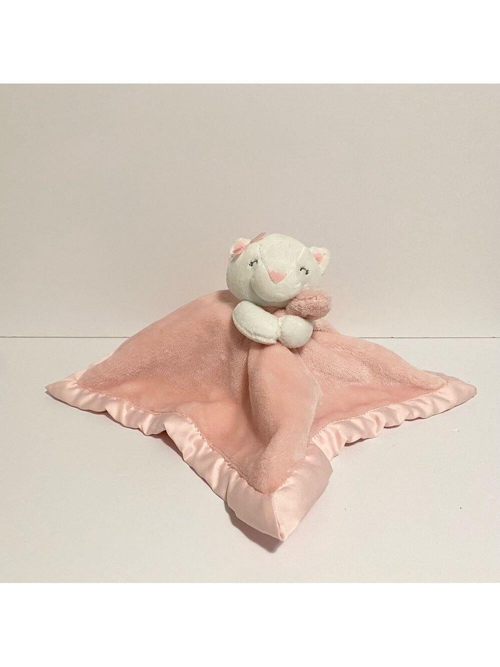 Carters White Cat Lovey w Bow Pink Security Blanket Plush Nunu Kitten Lovie Toy